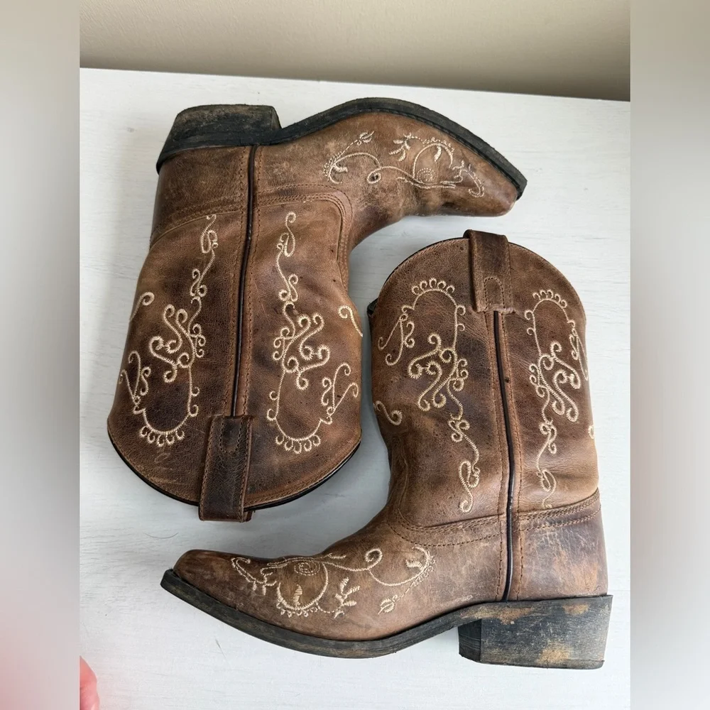 Smoky Mountain Cowboy Boots Girls 2 Jolene Waxed Distressed Snip Toe Western